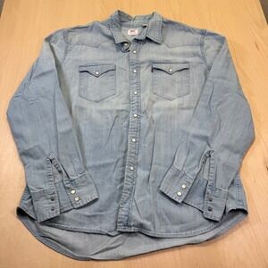 Levi's Mens Denim Western Shirt Pearl Snap Light Wash Long Sleeve Size XXL